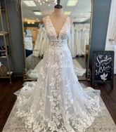 Custom made Lace Floral Vintage Wedding Dress V Neck Mermaid Bridal Gown - MyChicDress